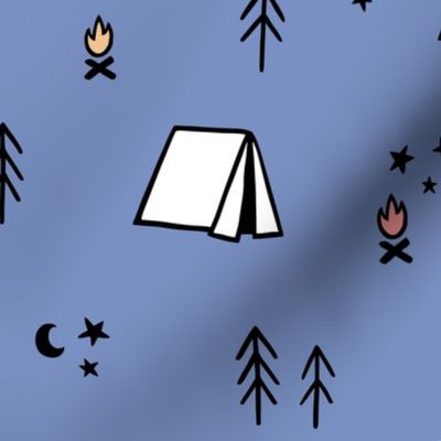 Camping Pattern - Tents, Trees, Moons, and Stars