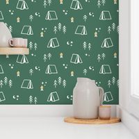 Camp Themed Pattern on Dark Green Background