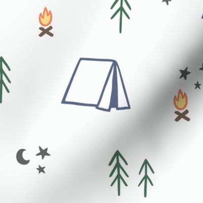 Camp Pattern with Trees, Camp Fires, Tents, and More