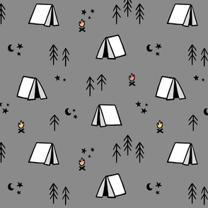 Camping Pattern on Grey Background