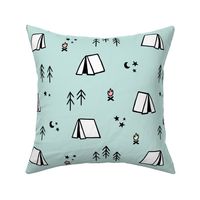 Camping Pattern on Mint Background