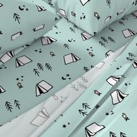 Camping Pattern on Mint Background