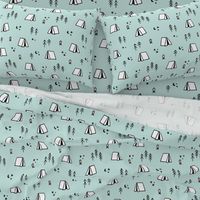 Camping Pattern on Mint Background