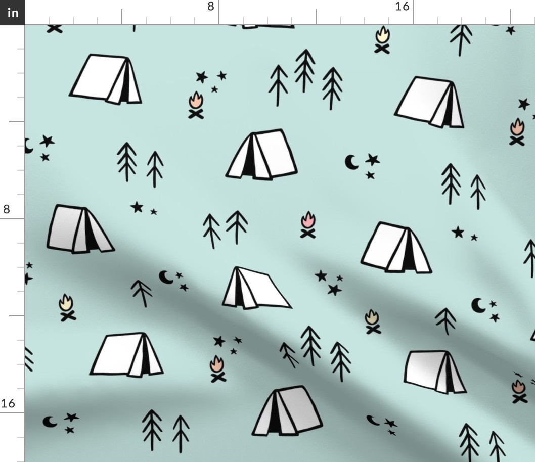 Camping Pattern on Mint Background