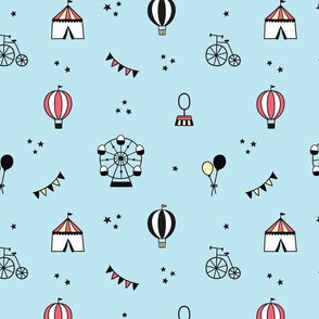 Colorful Circus Pattern on Blue Background
