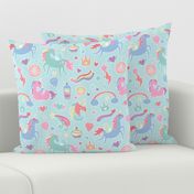 Colorful Unicorn Pattern on a Blue Background