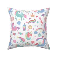 Colorful Unicorns on White Background