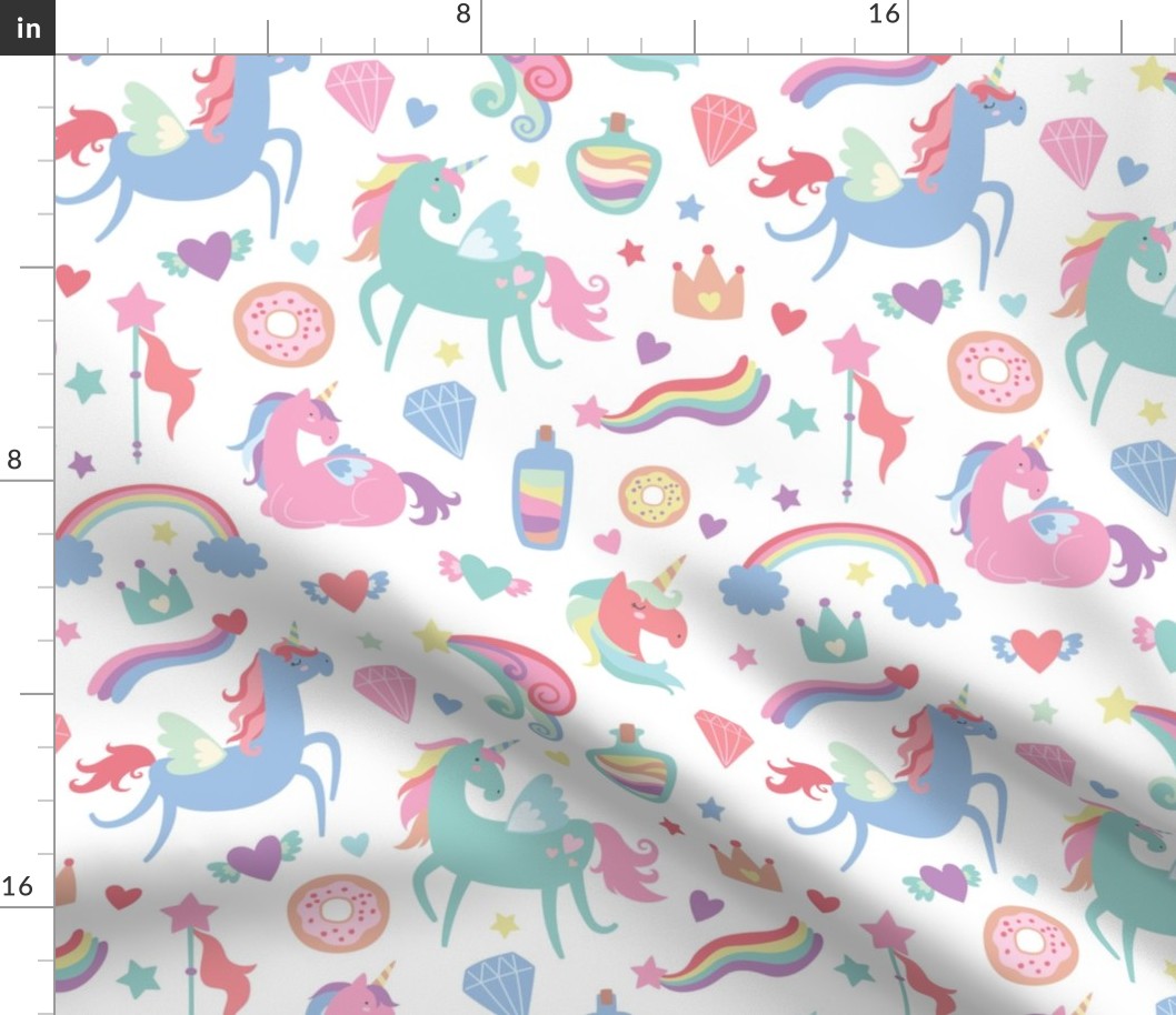 Colorful Unicorns on White Background