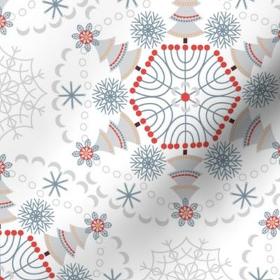 Winter pattern of circular ornaments-snowflakes. 