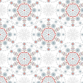 Winter pattern of circular ornaments-snowflakes. 