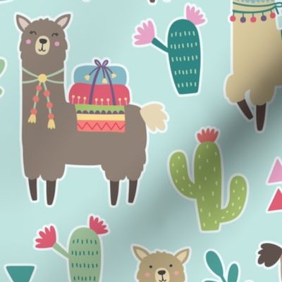 Alpaca Pattern on Light Blue Background