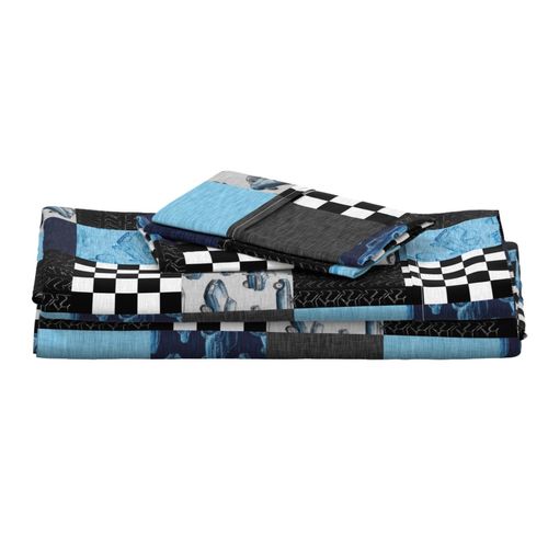 Muscle Cars Wholecloth Patchwork- blue 