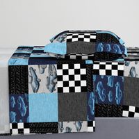 Muscle Cars Wholecloth Patchwork- blue 