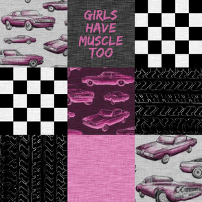 Girls Have Muscle Too Wholecloth Patchwork - fuchsia