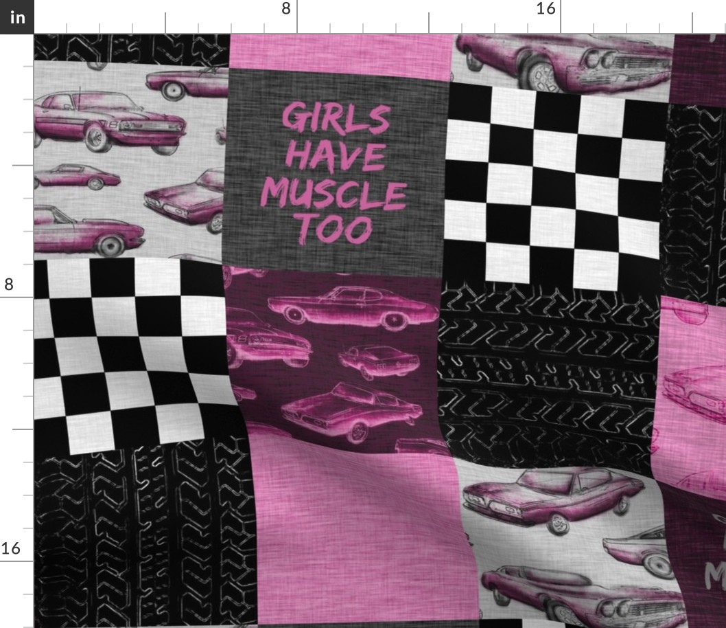 Girls Have Muscle Too Wholecloth Patchwork - fuchsia