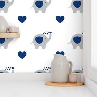 Navy Blue Elephant Hearts Baby Boy Nursery