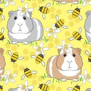 guinea-pigs-with-bees-on-very pale yellow