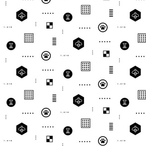Black geometric abstraction on white background