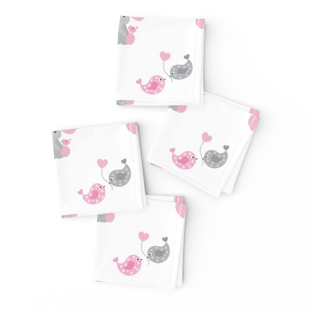 Pink Elephant Chickadee Bird Hearts Baby Girl Nursery