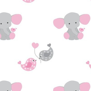 Pink Elephant Chickadee Bird Hearts Baby Girl Nursery