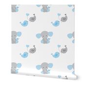 Blue Elephant Chickadee Bird Hearts Baby Boy Nursery