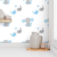 Blue Elephant Chickadee Bird Hearts Baby Boy Nursery