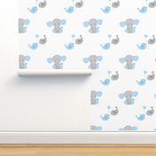 Blue Elephant Chickadee Bird Hearts Baby Boy Nursery