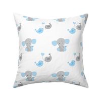 Blue Elephant Chickadee Bird Hearts Baby Boy Nursery