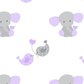 Purple Elephant Chickadee Bird Hearts Baby Girl Nursery