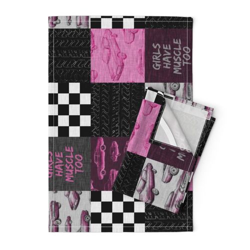 Girls Have Muscle Too Wholecloth Patchwork- Fuchsia - rotated