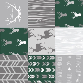 Patchwork Deer - evergreen and grey - rotated