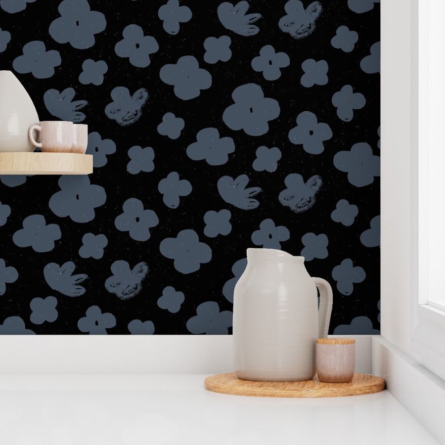 Big Flowers M+M Black Navy by Friztin