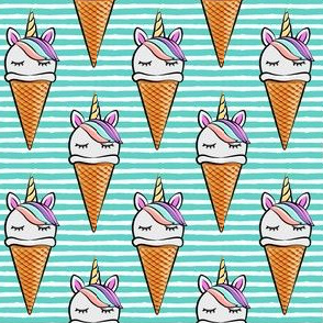 unicorn icecream cones - unicones on teal stripes