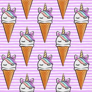 unicorn icecream cones - unicones on purple stripes