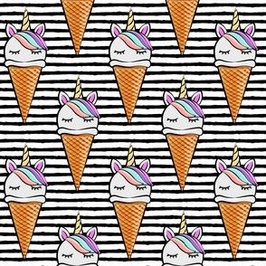 unicorn icecream cones - unicones on black stripes