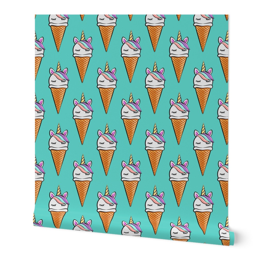 unicorn icecream cones - unicones on teal