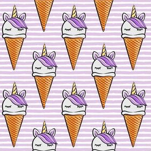 unicorn icecream cones - unicones - purple on purple stripes