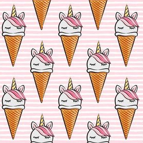 unicorn icecream cones - unicones - pink on pink stripes