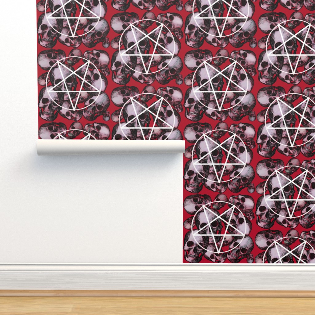 Red satan skulls pentagram Wallpaper | Spoonflower