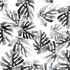 Gray Watercolor Monstera Leaves Pattern