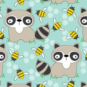 raccoons-with-bees on teal