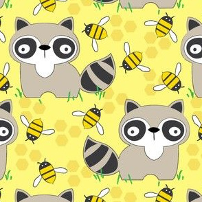 raccoons-with-bees-on-yellow