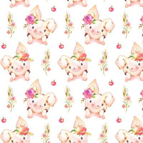 Miss Piglet - Baby Girl Pig with Flowers & Apples