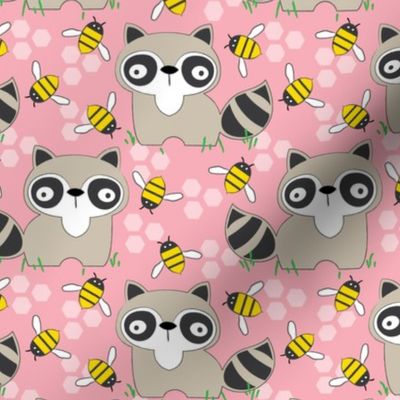 raccoons-with-bees-on-pink