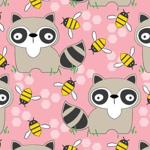 raccoons-with-bees-on-pink