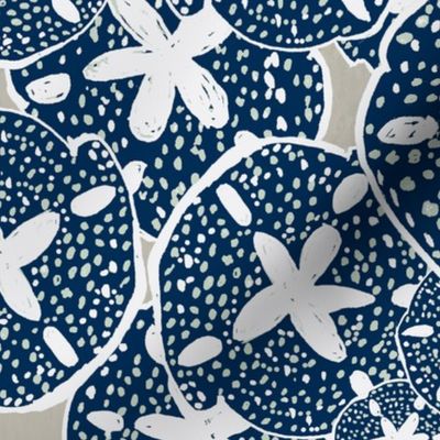 Sand Dollars on the Beach: Navy & Taupe Fabric | Spoonflower