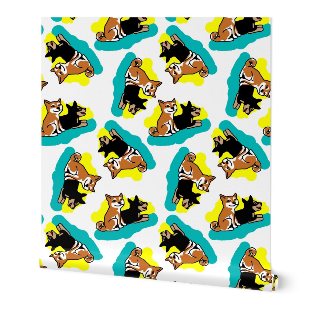 1950s Style Shiba Inu on Blue and Yellow