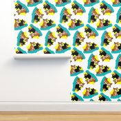 1950s Style Shiba Inu on Blue and Yellow