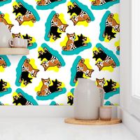 1950s Style Shiba Inu on Blue and Yellow