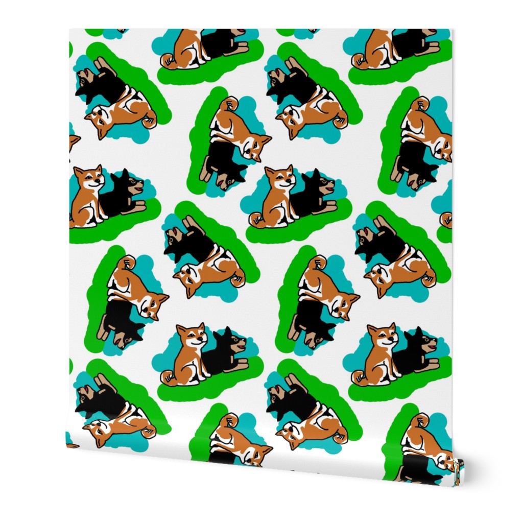 1950s Style Shiba Inu on Blue and Green